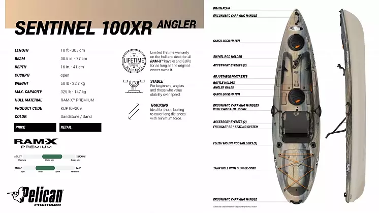 Каяк для рыбалки Pelican Sentinel 100XR Angler - фото 3