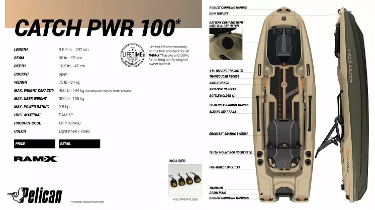 Каяк для профессиональных рыболовов под установку мотора Pelican Catch 100PWR - фото 14