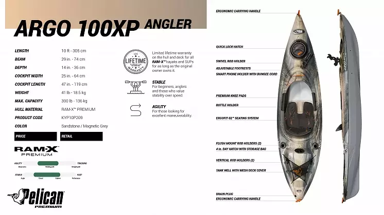 Каяк для рыбалки Pelican Argo 100XP Angler - фото 6
